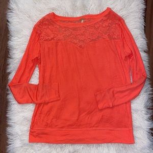 Poof! Juniors Coral Lace Long Sleeve Shirt